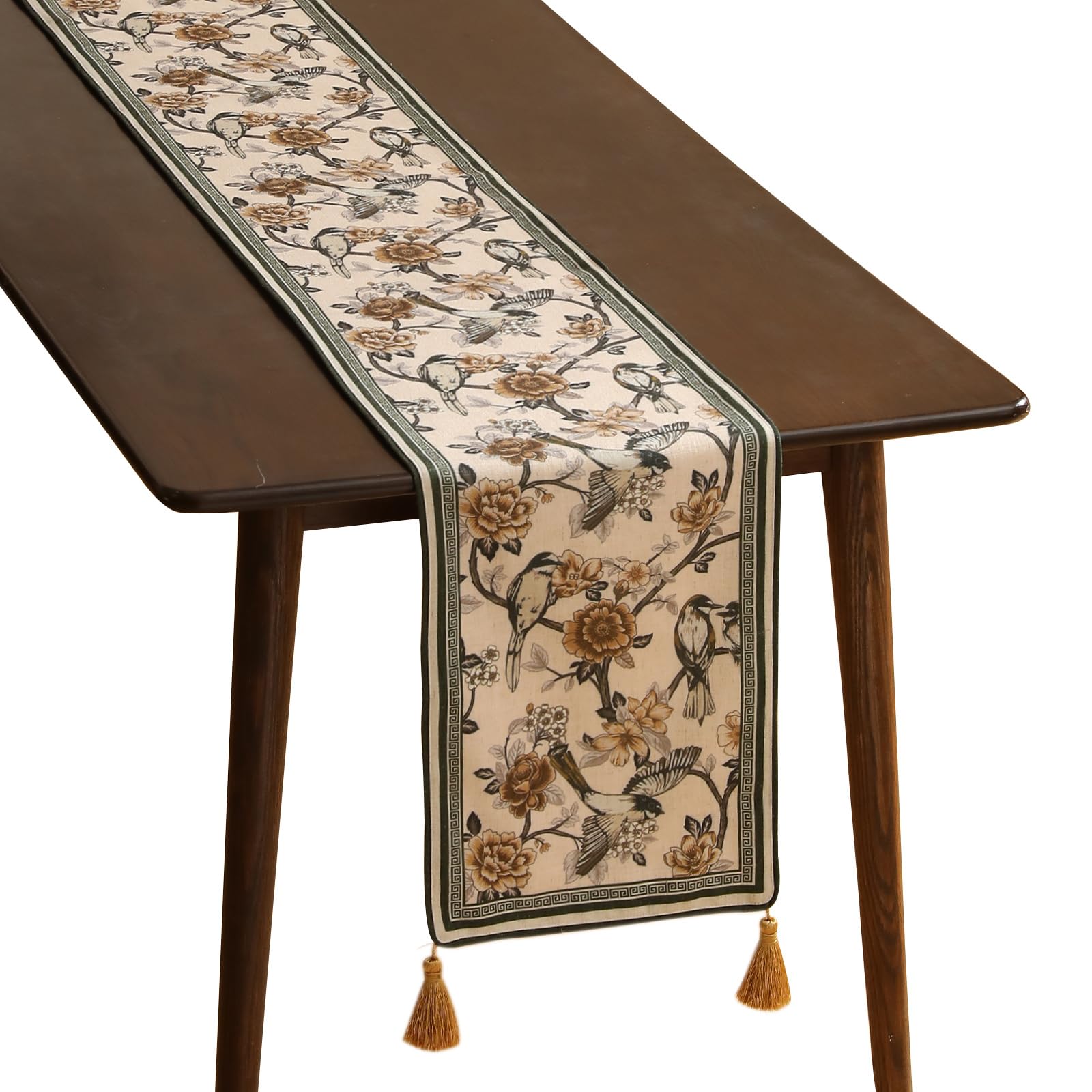 ISAENNE Designer French Country Linen Table Runner 71 Inches Long,Elegant Colorful Floral Pattern Table Runners for Dining Tables,Thanksgiving,Christmas,Kitchen Decor,12"*71"-Serenity F
