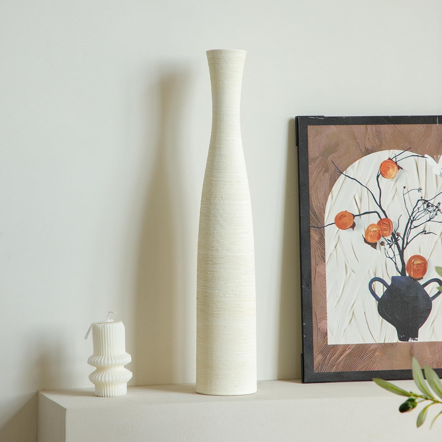Ceramic Vase Home Decor, Tall Vase for Table Centerpiece, Floor, Modern Rustic Farmhouse Decorative Flower Vase for Pampas Grass Living Room, Office, Bedroom Decoration