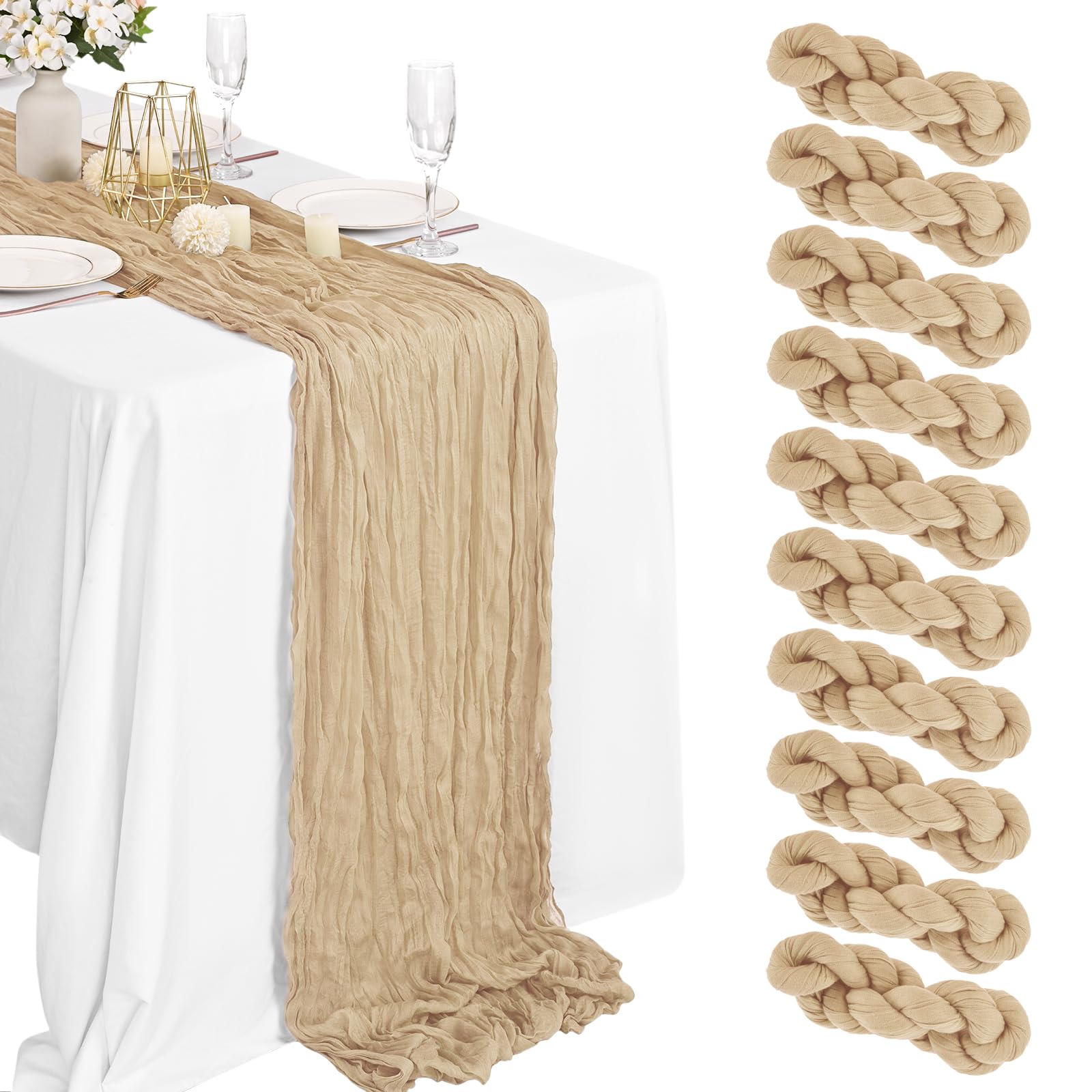 16 Packs Cheesecloth Table Runner Grey, 10Ft x 35"" Grey Rustic Gauze Boho Wedding Table Runner Decoration, Wedding Table Decor Table Cloth for Wedding Party Bridal Shower Table
