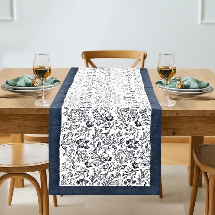 Ridhi Light Steel Blue Hand Block Print 100% Cotton Reusable Table Runner 16" X 90" Inches Table Runner Decorative Everyday Use for Dining, Home Gift for Spring, Easter, Valentine