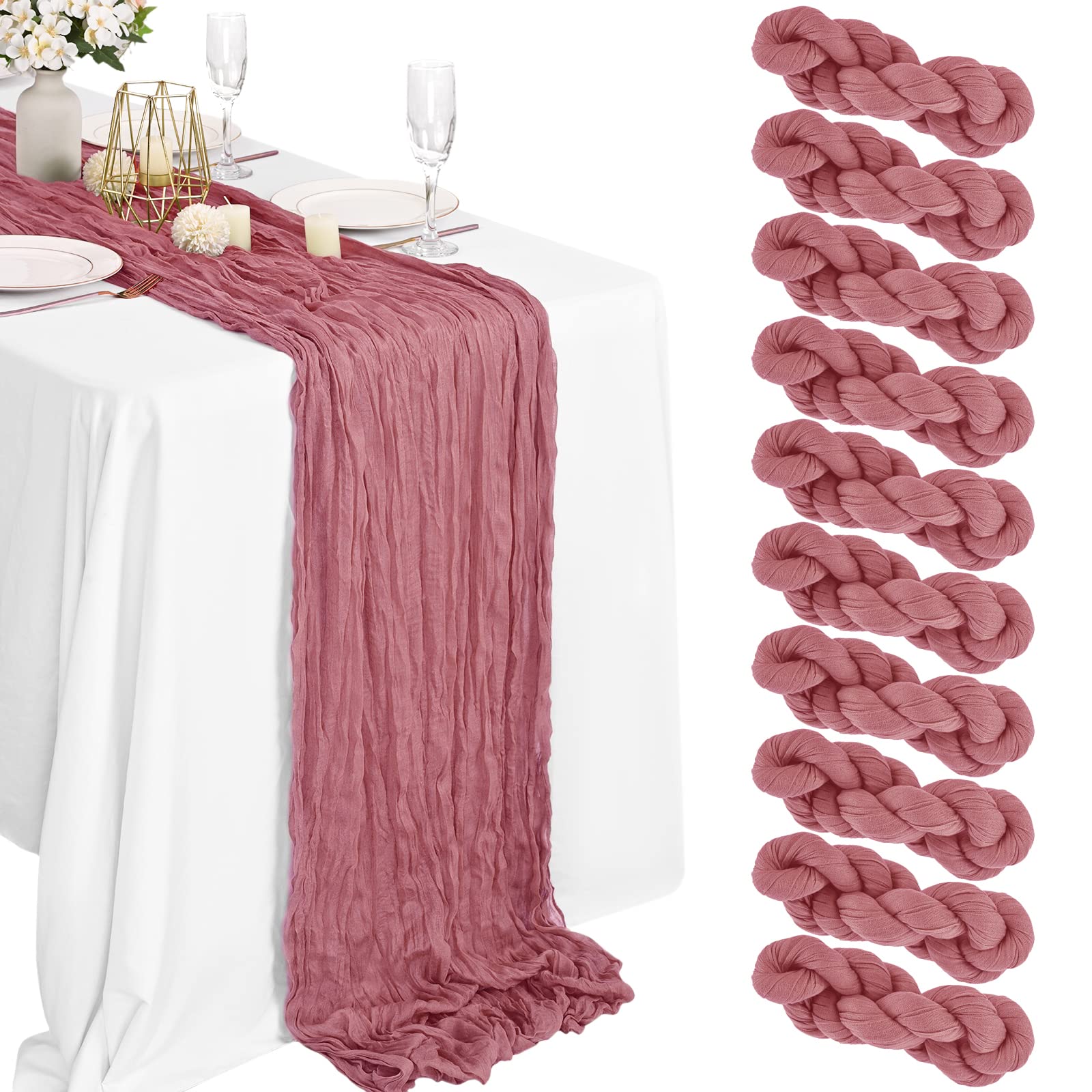 16 Packs Cheesecloth Table Runner Grey, 10Ft x 35"" Grey Rustic Gauze Boho Wedding Table Runner Decoration, Wedding Table Decor Table Cloth for Wedding Party Bridal Shower Table