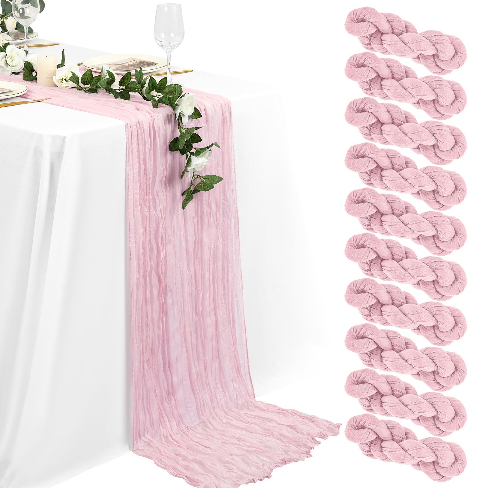16 Packs Cheesecloth Table Runner Grey, 10Ft x 35"" Grey Rustic Gauze Boho Wedding Table Runner Decoration, Wedding Table Decor Table Cloth for Wedding Party Bridal Shower Table