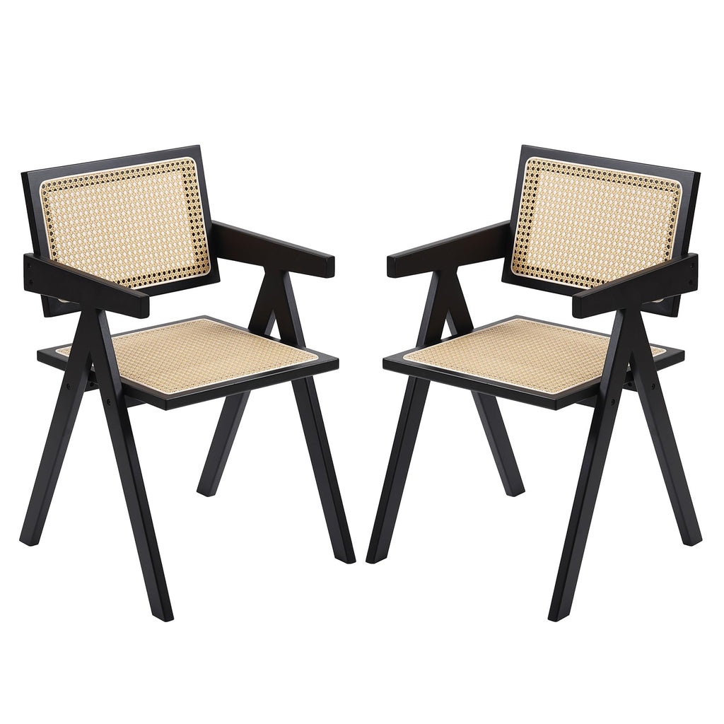 Furlide Rattan Accent Chairs, Modern Mid Century Dining Chairs Set of 2, Comfy Armchairs, Outdoor Rattan Chairs with Armrest for Bedroom Living Room Reading Room Dining Kitchen, Brown