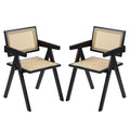 Furlide Rattan Accent Chairs, Modern Mid Century Dining Chairs Set of 2, Comfy Armchairs, Outdoor Rattan Chairs with Armrest for Bedroom Living Room Reading Room Dining Kitchen, Brown