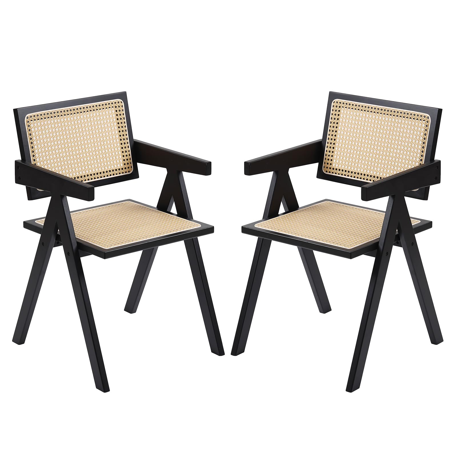 Furlide Rattan Accent Chairs, Modern Mid Century Dining Chairs Set of 2, Comfy Armchairs, Outdoor Rattan Chairs with Armrest for Bedroom Living Room Reading Room Dining Kitchen, Brown