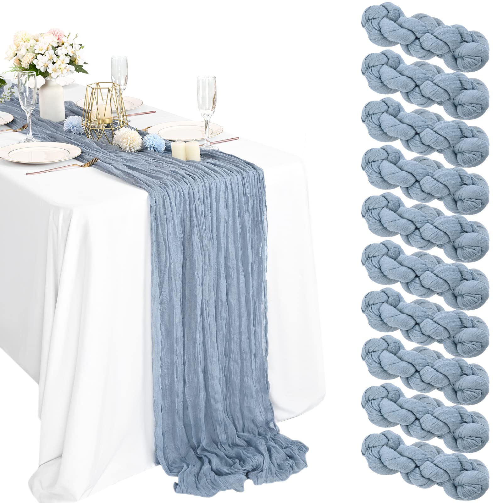 16 Packs Cheesecloth Table Runner Grey, 10Ft x 35"" Grey Rustic Gauze Boho Wedding Table Runner Decoration, Wedding Table Decor Table Cloth for Wedding Party Bridal Shower Table