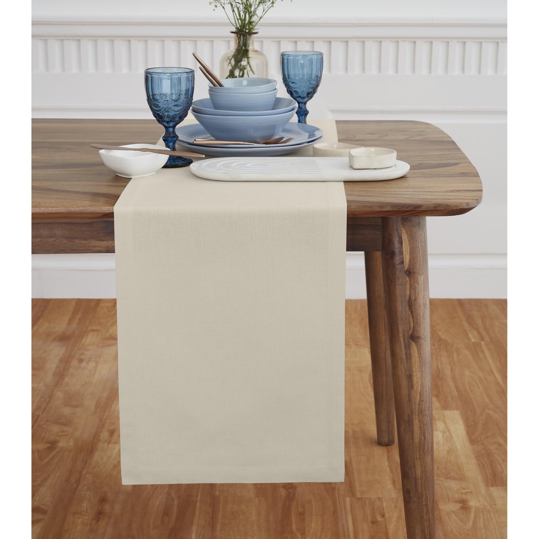 Solino Home Pink Cotton Linen Table Runner 90 Inches Long - Elegant Machine Washable Dining Table Runner 14x90 Inch for Summer Decor & 4th of July - Dru