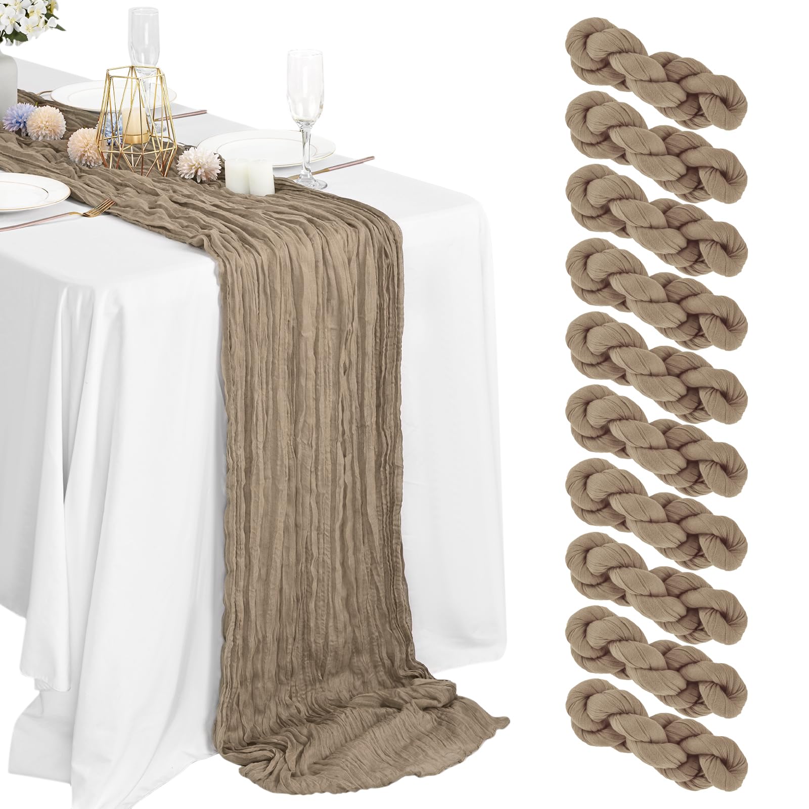 16 Packs Cheesecloth Table Runner Grey, 10Ft x 35"" Grey Rustic Gauze Boho Wedding Table Runner Decoration, Wedding Table Decor Table Cloth for Wedding Party Bridal Shower Table