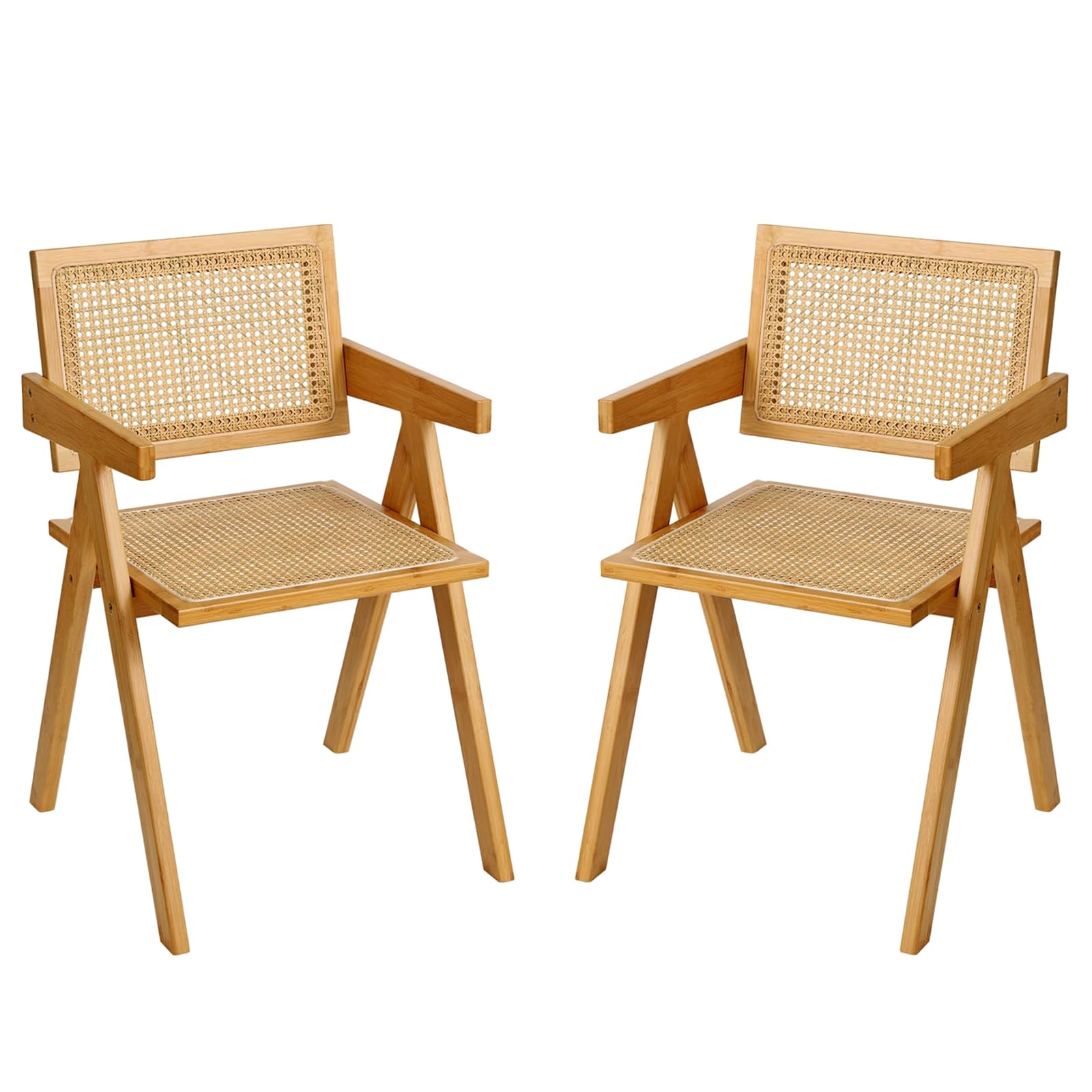 Furlide Rattan Accent Chairs, Modern Mid Century Dining Chairs Set of 2, Comfy Armchairs, Outdoor Rattan Chairs with Armrest for Bedroom Living Room Reading Room Dining Kitchen, Brown
