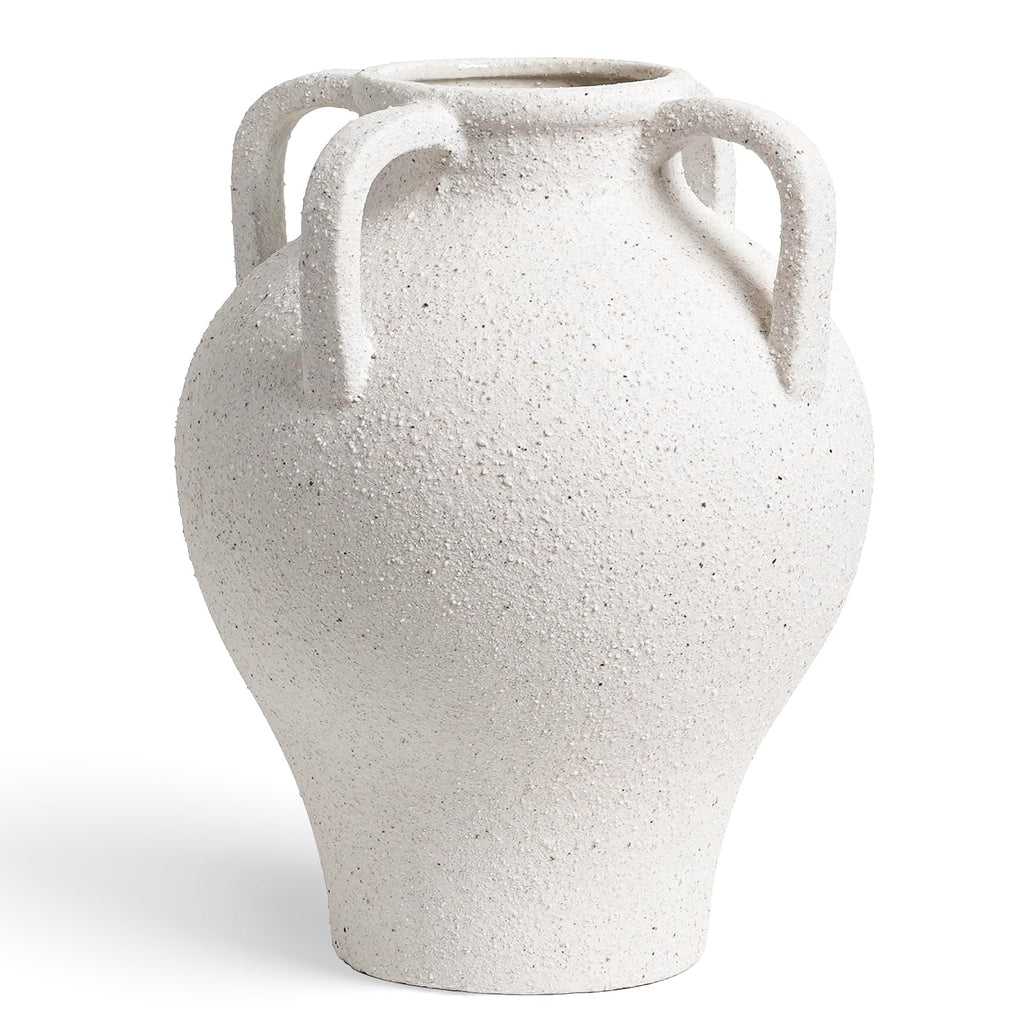 White Ceramic Vase - Large 11.8 Inch Tall Floor Vase for Centerpieces, Farmhouse Flower Vases, Rustic Minimalist Home Decor for Living Room, Enterway, Wedding (Sandstone White)