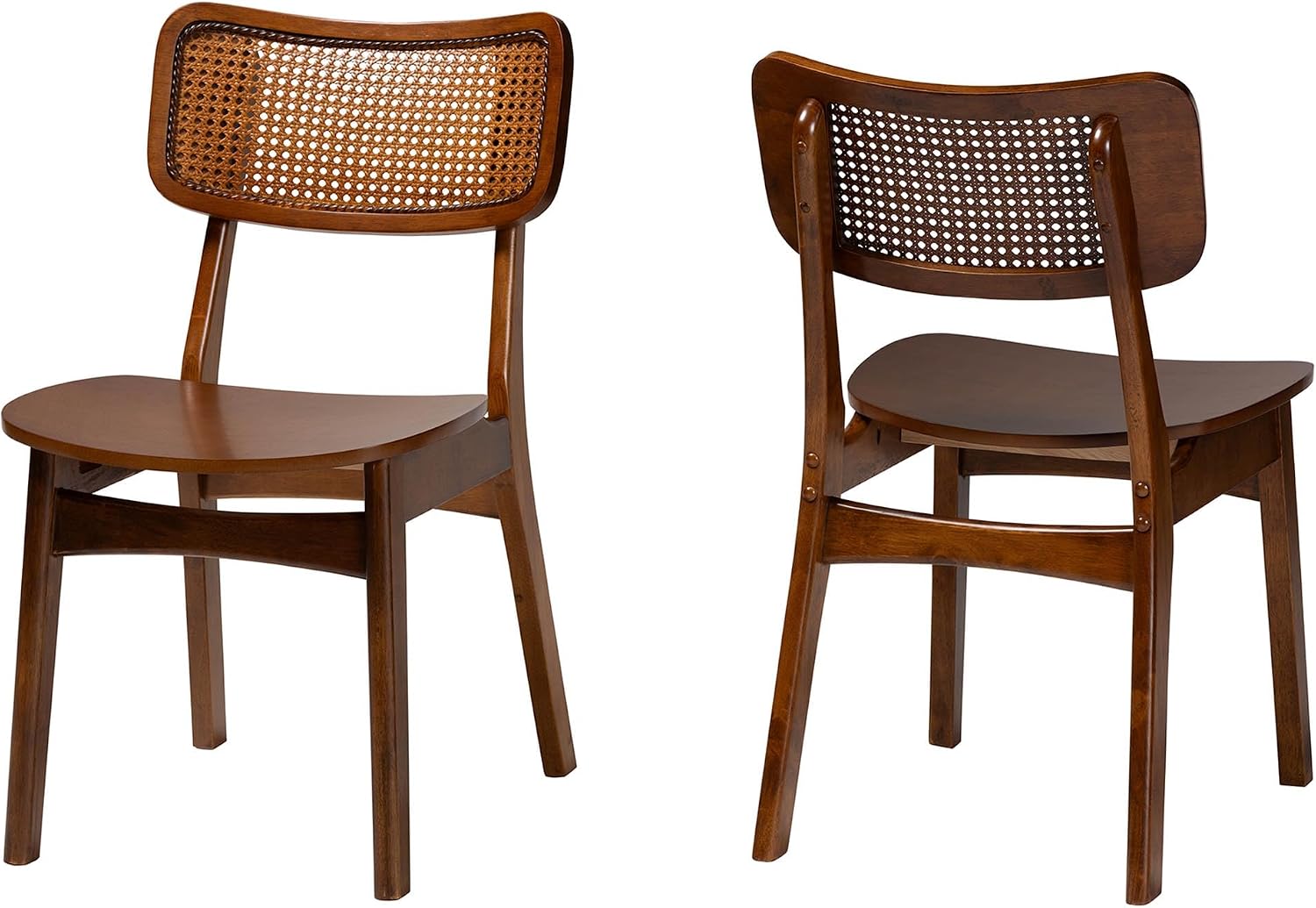 Baxton Studio Tafari Mid-Century Modern Walnut Brown Finished Wood and Rattan 2-Piece Dining Chair Set