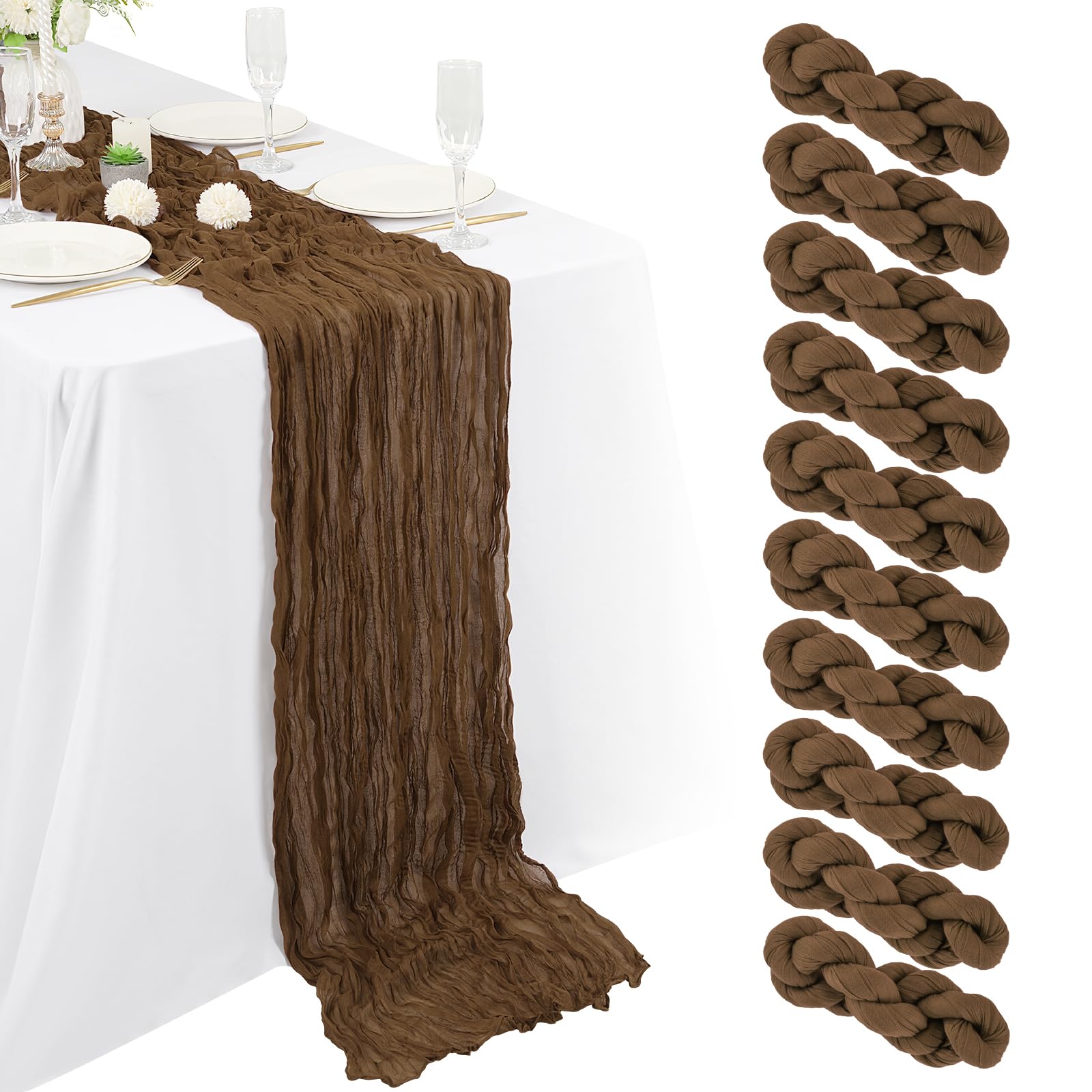 16 Packs Cheesecloth Table Runner Grey, 10Ft x 35"" Grey Rustic Gauze Boho Wedding Table Runner Decoration, Wedding Table Decor Table Cloth for Wedding Party Bridal Shower Table