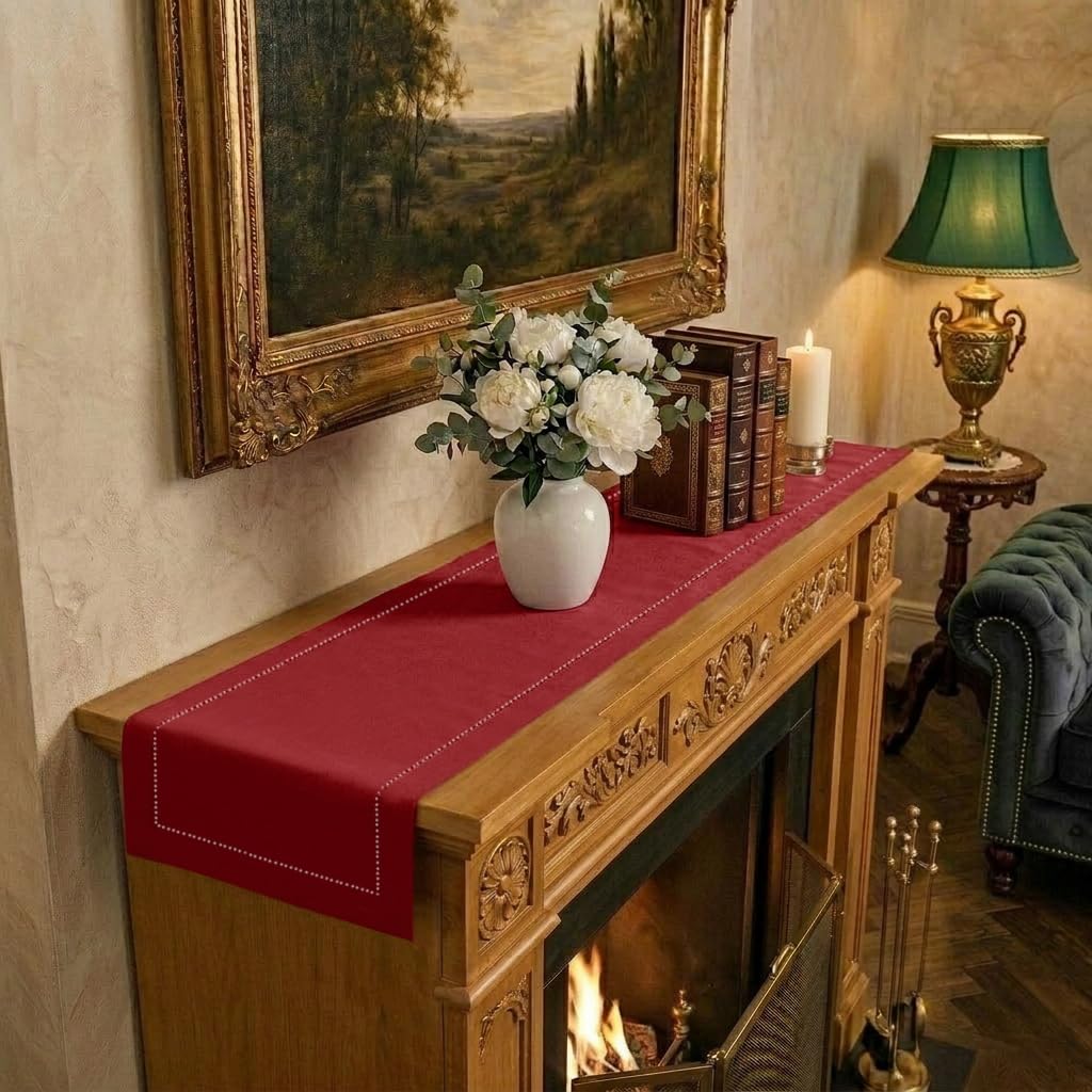 Signature Linen™ by D'Moksha White Table Runner 84 Inches Long, 100% Pure Linen, Hemstitch, 14 x 84 Inch Table Runner for Dresser, Dining- Summer, Father's & Independence Day