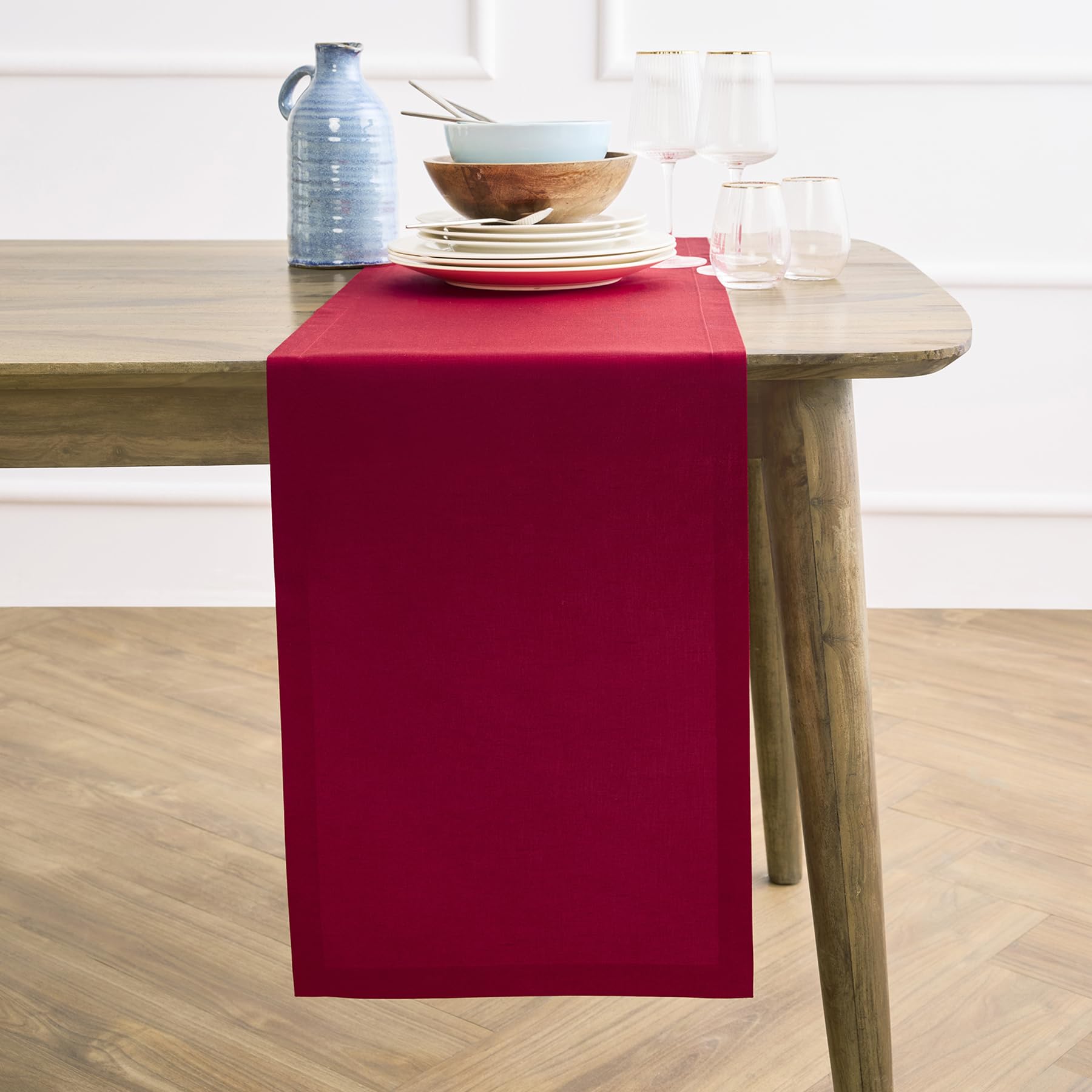 Solino Home Dark Green Cotton Linen Table Runner 108 Inches Long - Elegant Machine Washable Dining Table Runner 14x108 Inch for Summer Decor & 4th of July - Dru