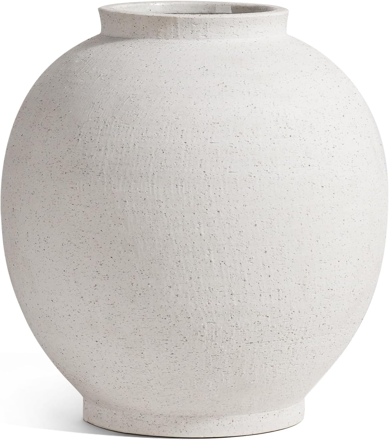 White Ceramic Vase - Large 12.5 Inch Round Floor Vase for Centerpieces, Farmhouse Flower Vases, Rustic Minimalist Home Decor (Sandstone White)
