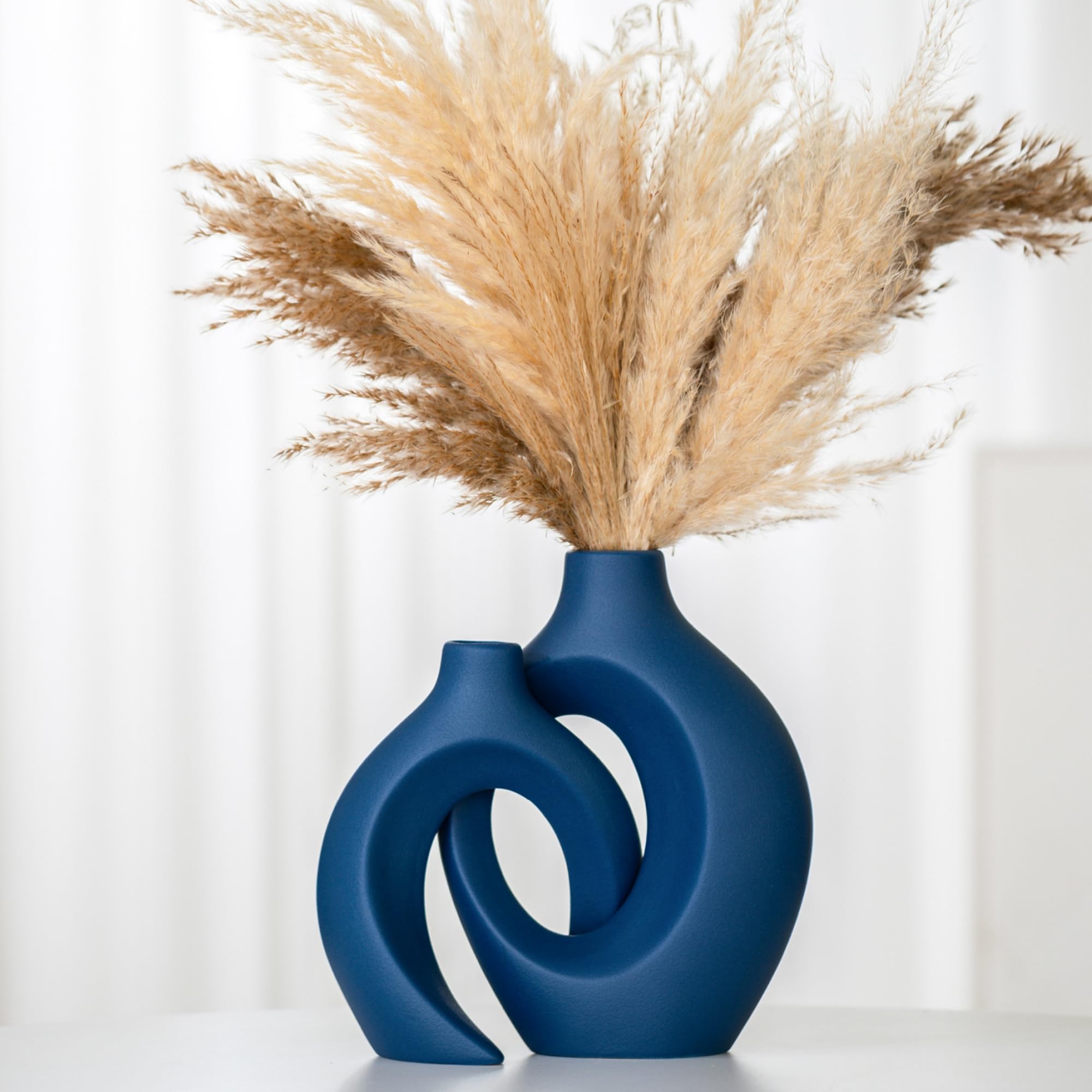 Lvases Snuggle Hollow Ceramic Vase Set of 2, Boho ins Style Round Nordic Mid Century Modern Aesthetic Decorative Vase for Home Decor (Cream W 6.8" X H 11")