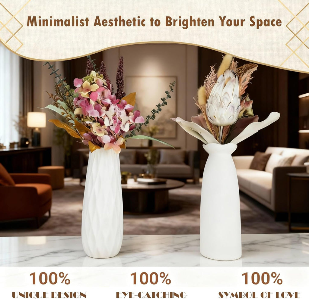 10-Pack 8 Inch Matte White Minimalist Ceramic Vases Bulk for Home Decor, Weddings, Pampas Grass and DIY Crafts