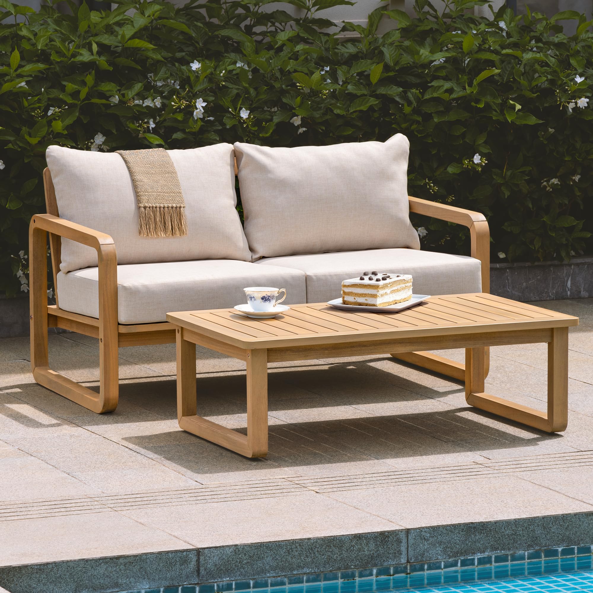 Idzo Heavy Duty 400lbs Capacity Patio Bistro Set 3 Piece Outdoor, Folding Chairs w/Cushion, Square Table, FSC-Certified Acacia Wood, Space-Saving Design for Balcony, Garden and Porch - Upgrade