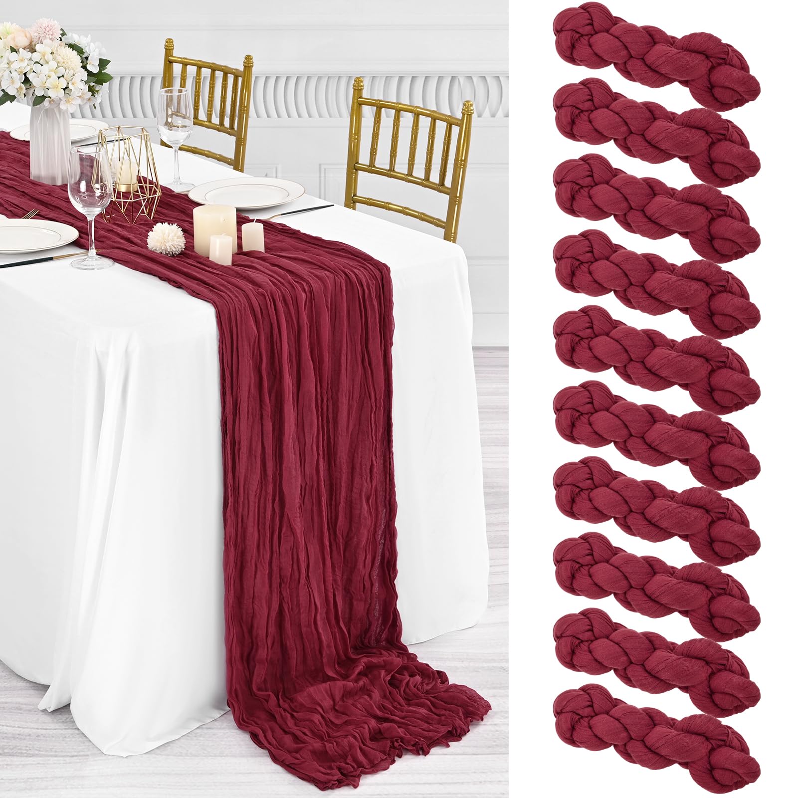 16 Packs Cheesecloth Table Runner Grey, 10Ft x 35"" Grey Rustic Gauze Boho Wedding Table Runner Decoration, Wedding Table Decor Table Cloth for Wedding Party Bridal Shower Table