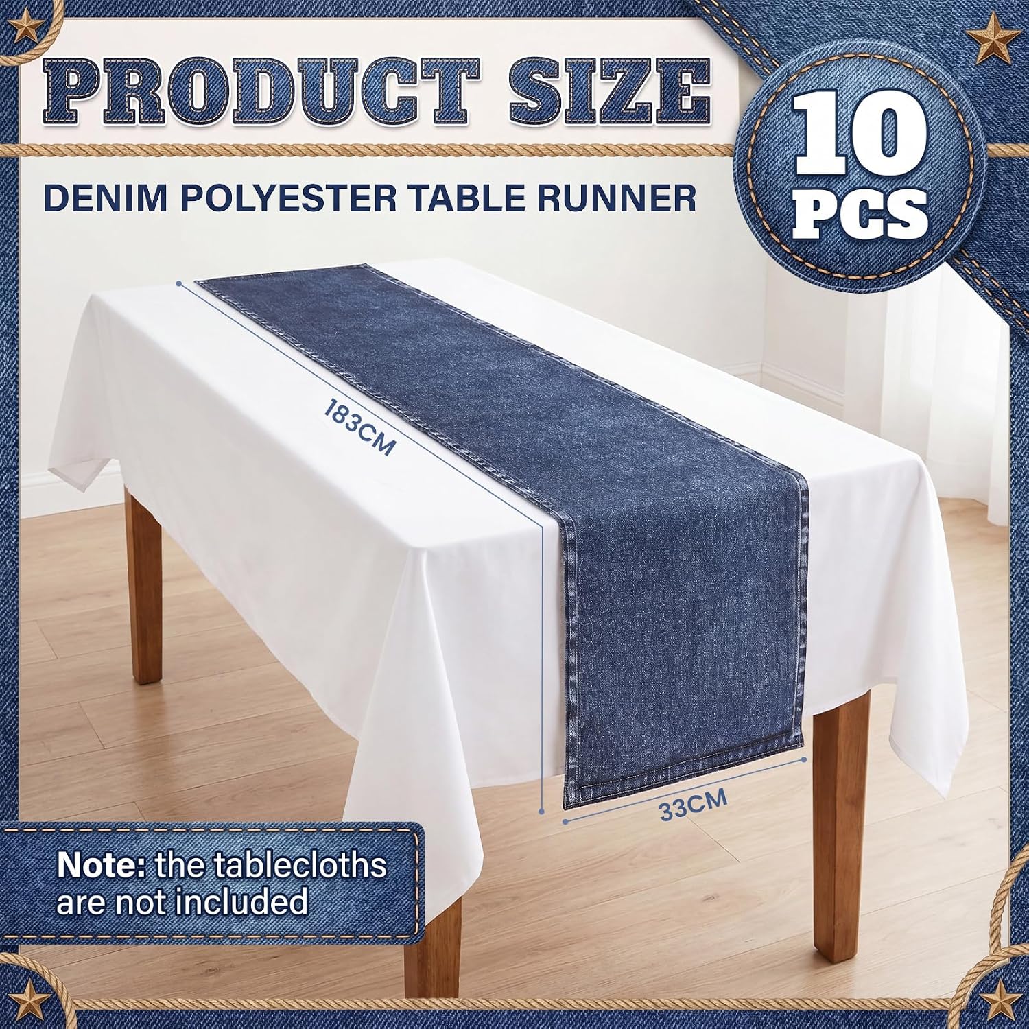 Mindsoft 10 Pcs Blue Jean Table Runners 13x72 Inches Blue Jean Baby Shower Decorations Denim Jeans Decorative Table Runners for Denim and Diamonds Bachelorette Engagement Wedding Decor Celebration