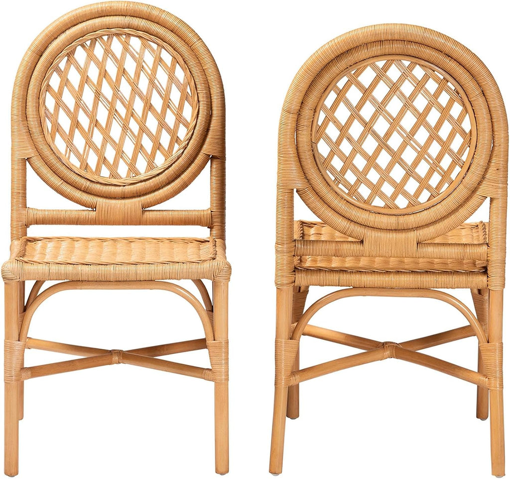 Bali & pari Oxford Natural Rattan Chair with Round Back-Handwoven Cane Accent Seating with Open Lattice Design, Dining Height, Set of 2