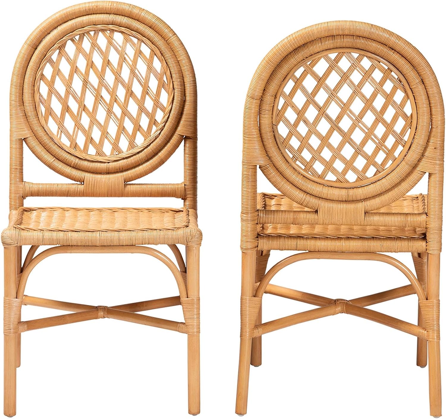 Bali & pari Oxford Natural Rattan Chair with Round Back-Handwoven Cane Accent Seating with Open Lattice Design, Dining Height, Set of 2