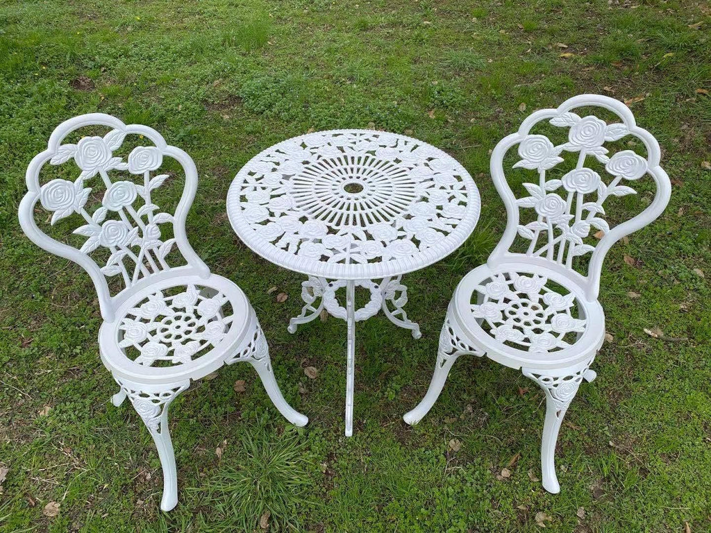 C/G 3-Piece Bistro Set - Outdoor Patio Table Set, Anti-Rust Cast Aluminum, White