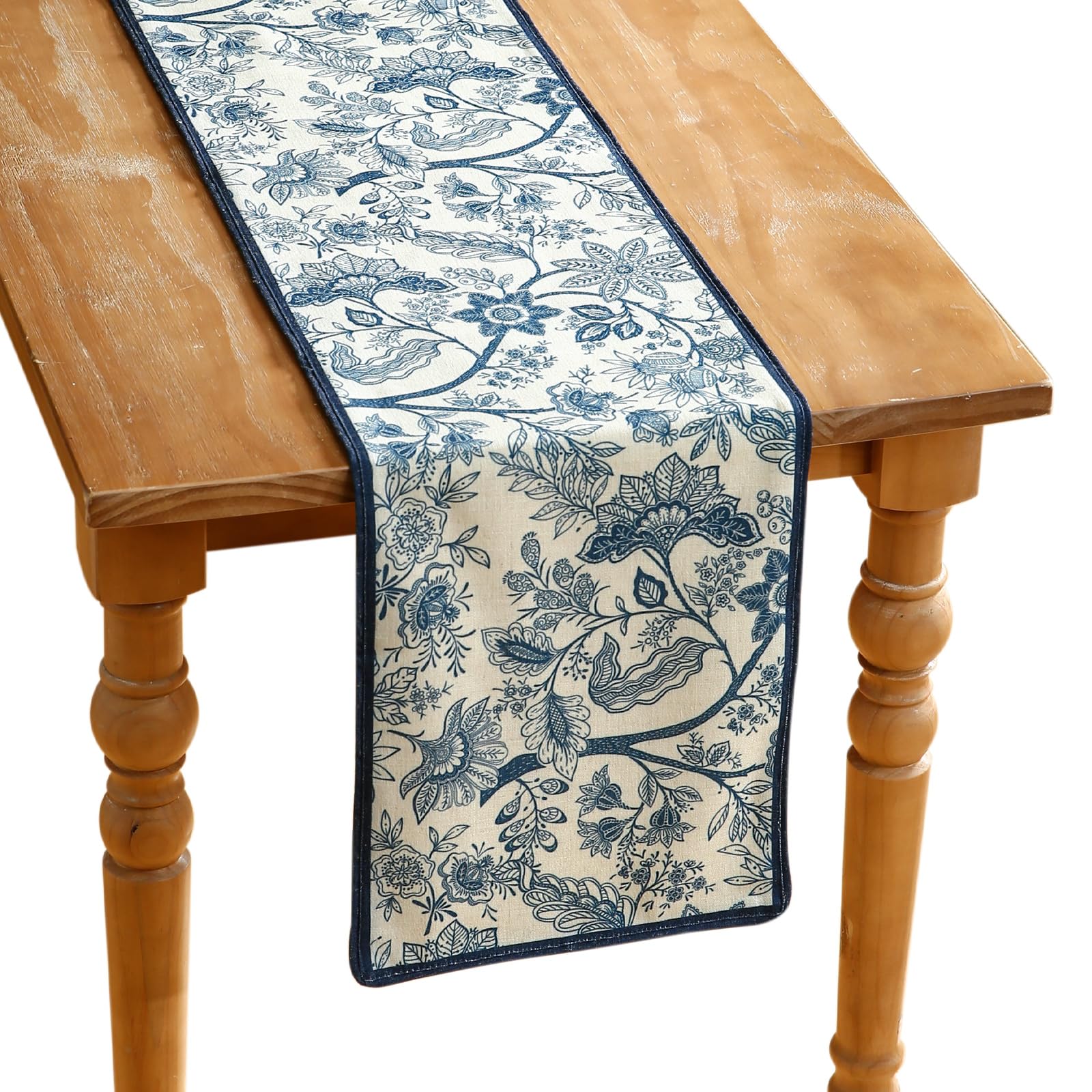 ISAENNE Designer French Country Linen Table Runner 71 Inches Long,Elegant Colorful Floral Pattern Table Runners for Dining Tables,Thanksgiving,Christmas,Kitchen Decor,12"*71"-Serenity F