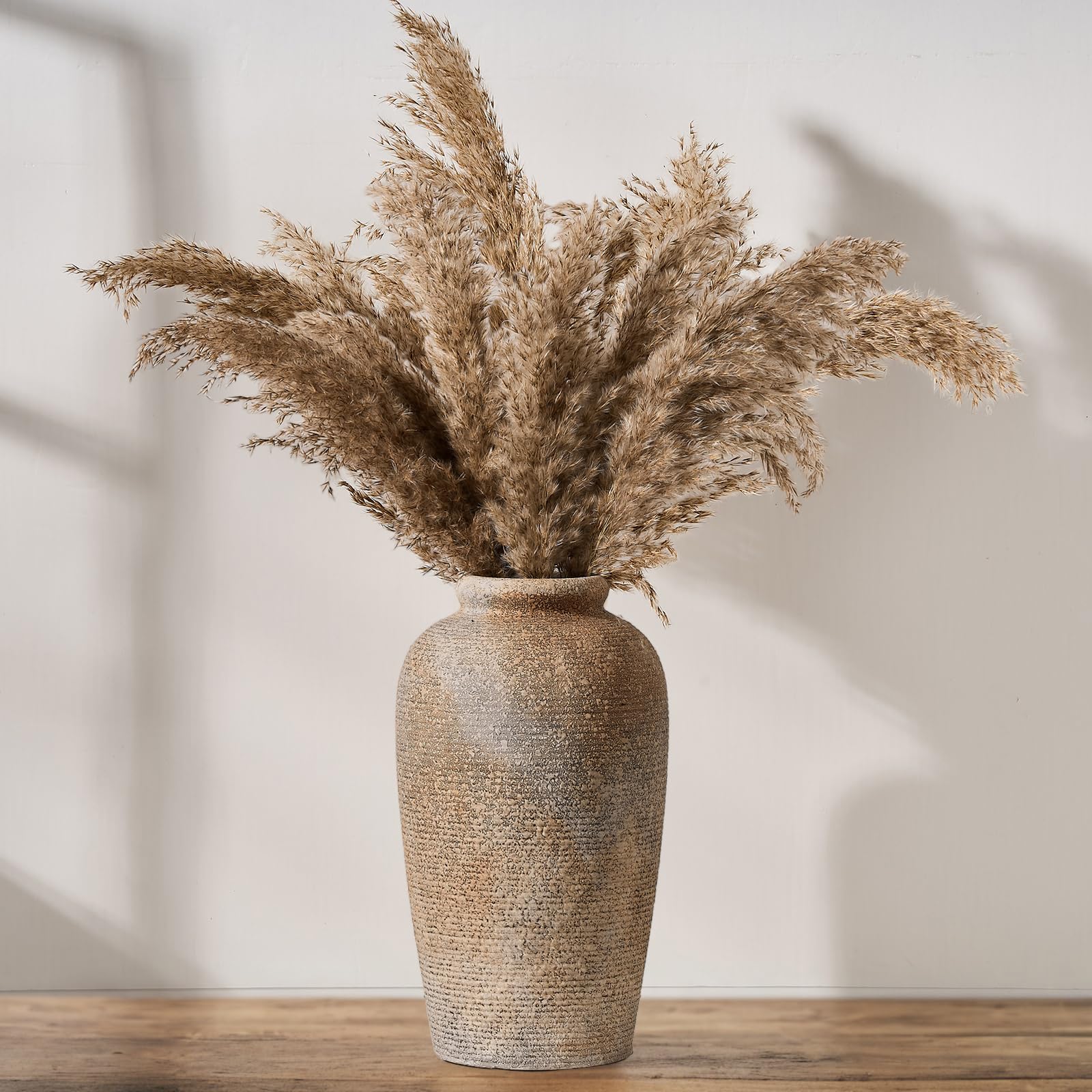 Vaseking Large Ceramic Rustic Vase, 11 inch Minimalist Decorative Farmhouse Tall Vase for Home Decor, Living Room, Shelf Decor, Enterway, Wedding, Table Decoration, Bronze