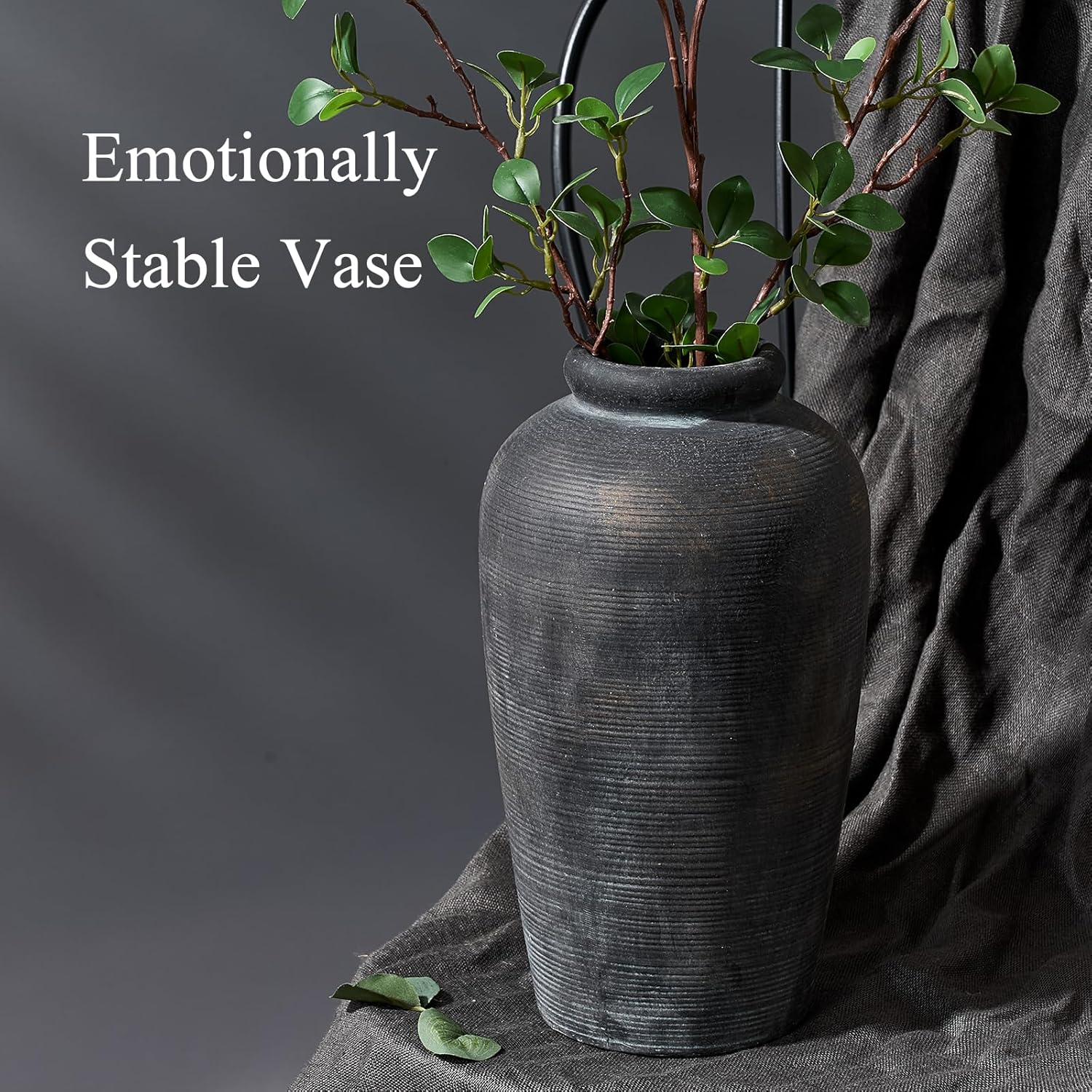 Vaseking Large Ceramic Rustic Vase, 11 inch Minimalist Decorative Farmhouse Tall Vase for Home Decor, Living Room, Shelf Decor, Enterway, Wedding, Table Decoration, Bronze
