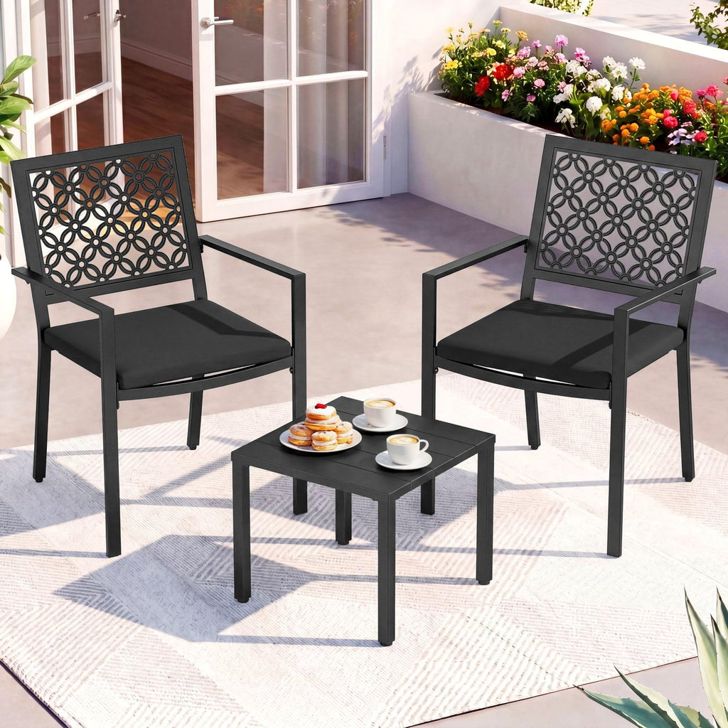 3-Piece Outdoor Bistro Set, Stackable Metal Steel Outdoor Table and Chairs, Waterproof Rustproof Patio Furniture Conversation Set for Porch Garden Balcony Backyard, Sage Green
