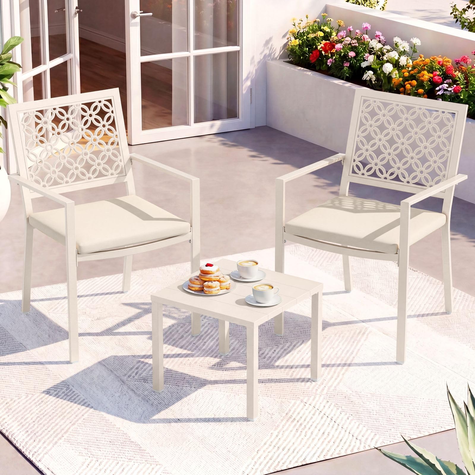 3-Piece Outdoor Bistro Set, Stackable Metal Steel Outdoor Table and Chairs, Waterproof Rustproof Patio Furniture Conversation Set for Porch Garden Balcony Backyard, Sage Green