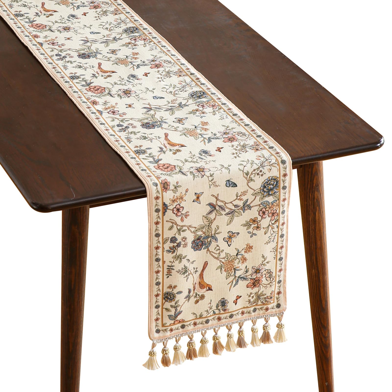 ISAENNE Designer French Country Linen Table Runner 71 Inches Long,Elegant Colorful Floral Pattern Table Runners for Dining Tables,Thanksgiving,Christmas,Kitchen Decor,12"*71"-Serenity F