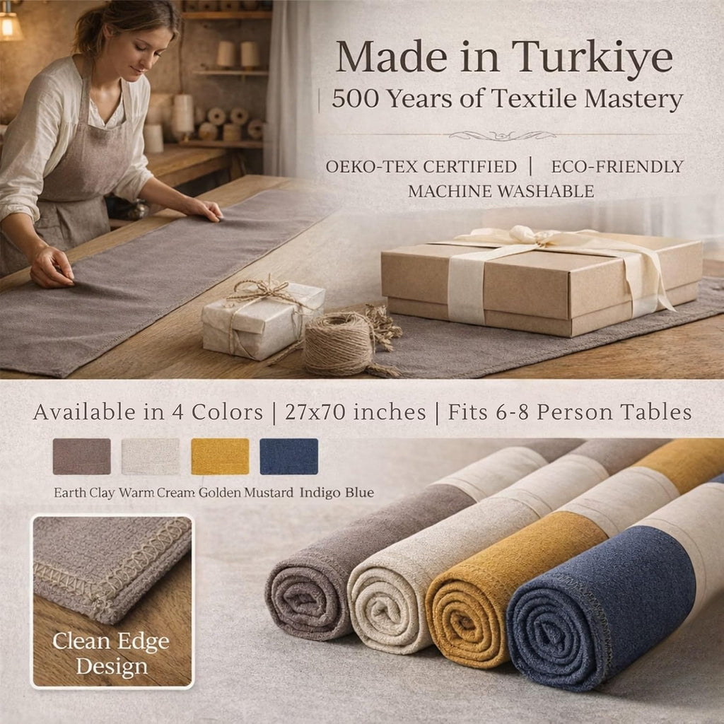 Odin 100% Turkish Cotton Table Runner 27x70 Inch, Clean Edge, Oeko-TEX Certified, Machine Washable, for Dining Table, Farmhouse and Holiday Decor