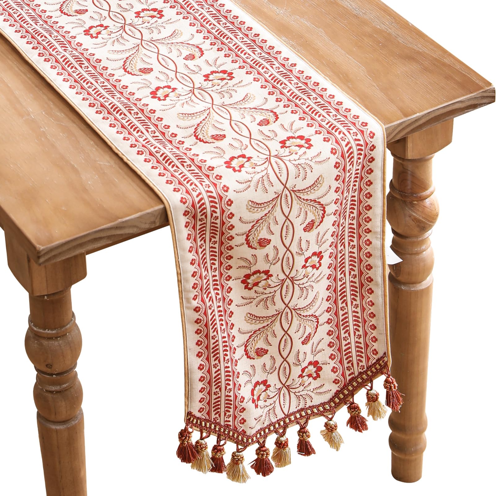 ISAENNE Designer French Country Linen Table Runner 71 Inches Long,Elegant Colorful Floral Pattern Table Runners for Dining Tables,Thanksgiving,Christmas,Kitchen Decor,12"*71"-Serenity F