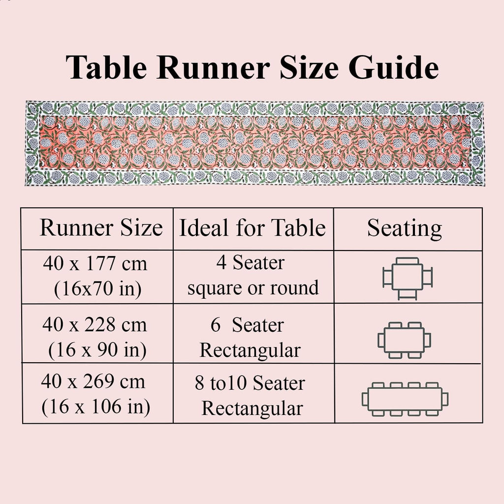 Ridhi Dark Salmon Hand Block Print 100% Cotton Reusable Table Runner 16" X 106" Inches Table Runner Decorative Everyday Use for Dining, HomeGift for Spring, Easter, Summer