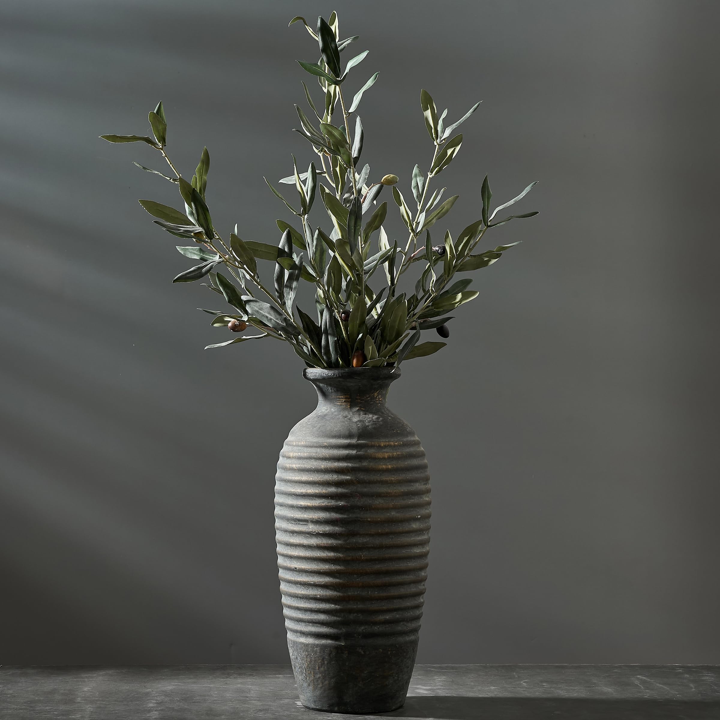 Vaseking Large Ceramic Rustic Vase, 11 inch Minimalist Decorative Farmhouse Tall Vase for Home Decor, Living Room, Shelf Decor, Enterway, Wedding, Table Decoration, Bronze