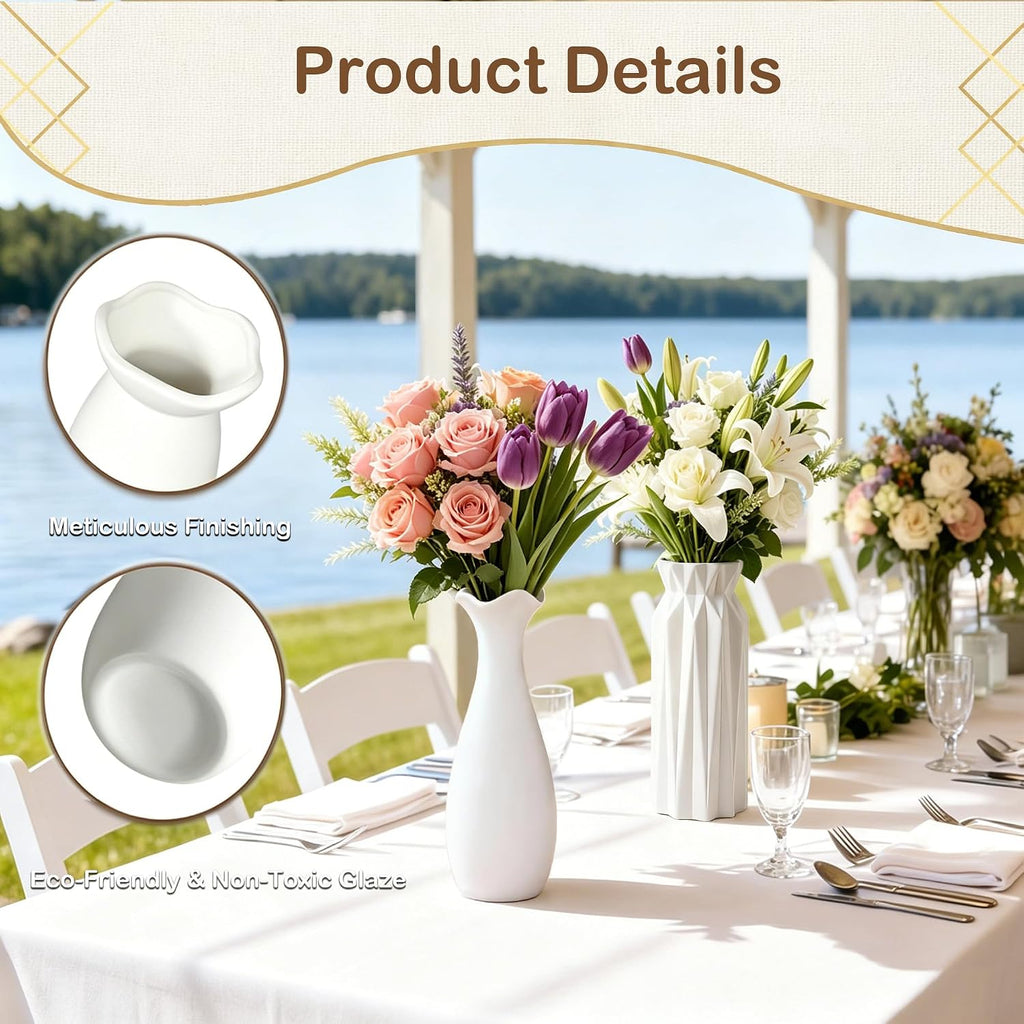 10-Pack 8 Inch Matte White Minimalist Ceramic Vases Bulk for Home Decor, Weddings, Pampas Grass and DIY Crafts