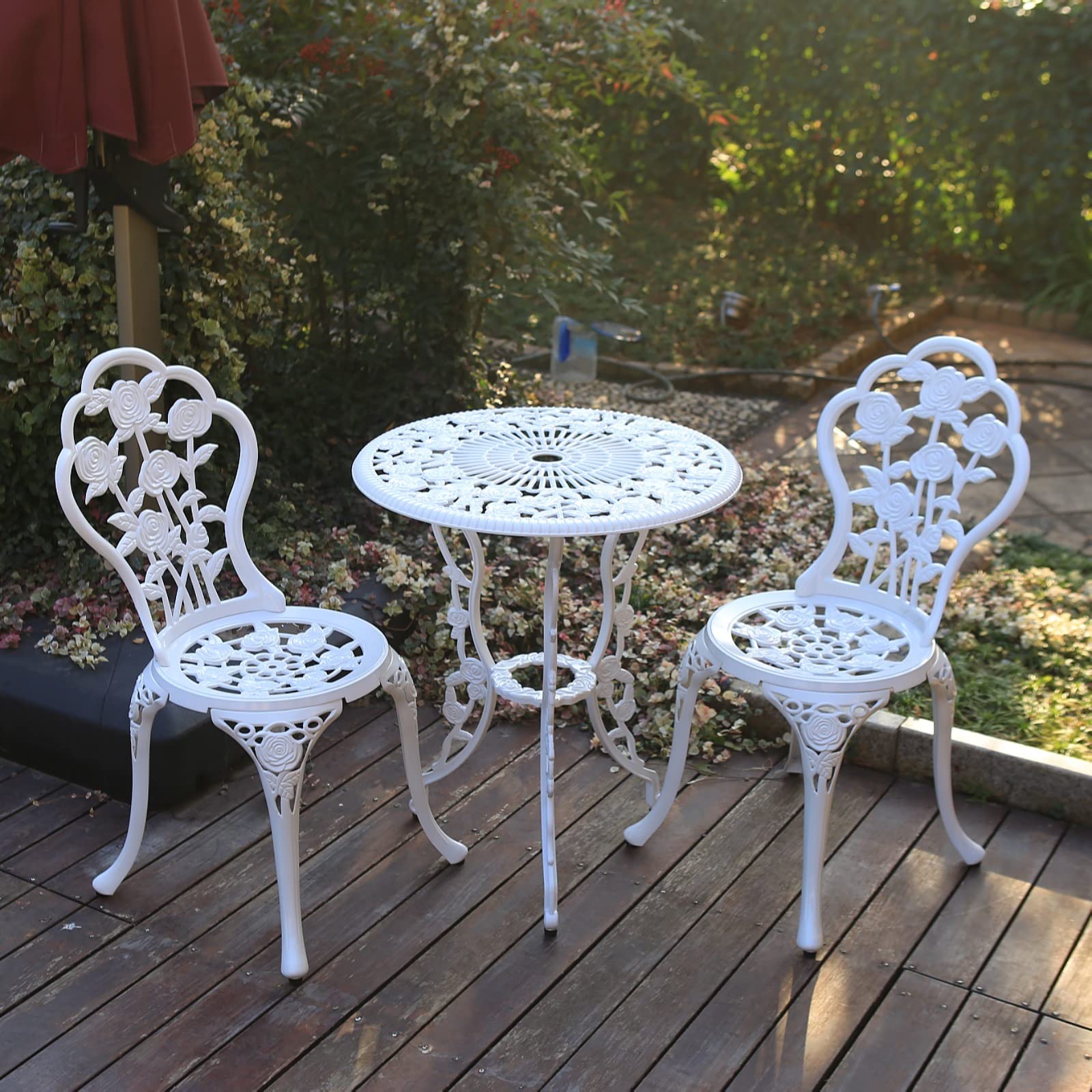 3 Piece Bistro Set,Outdoor Patio Set,Anti-Rust Cast Aluminum Bistro Table Set for Park Yard Front Porch Furniture(New White)…