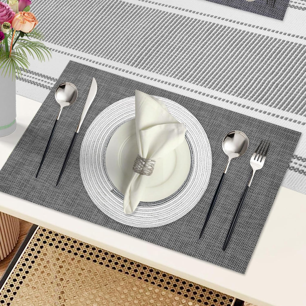 SK Studio 19Pcs Boho Table Runner Placemat and Napkin Ring Set Rectangle and Round Meal Mats Macrame Table Runner with Tassels for Wedding Kitchen Dining, Grey