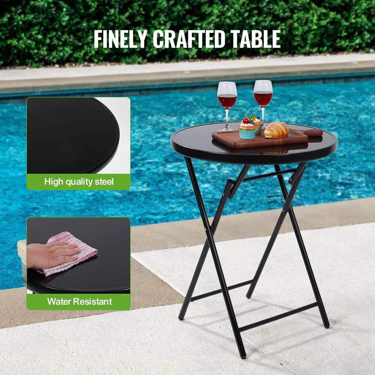 Backyard Expressions 3-Piece Folding Bistro Set – Outdoor Patio Furniture Set with 2 Mesh Chairs & Round Table – Weather-Resistant, Portable & Space-Saving Design for Balcony, Deck, Garden