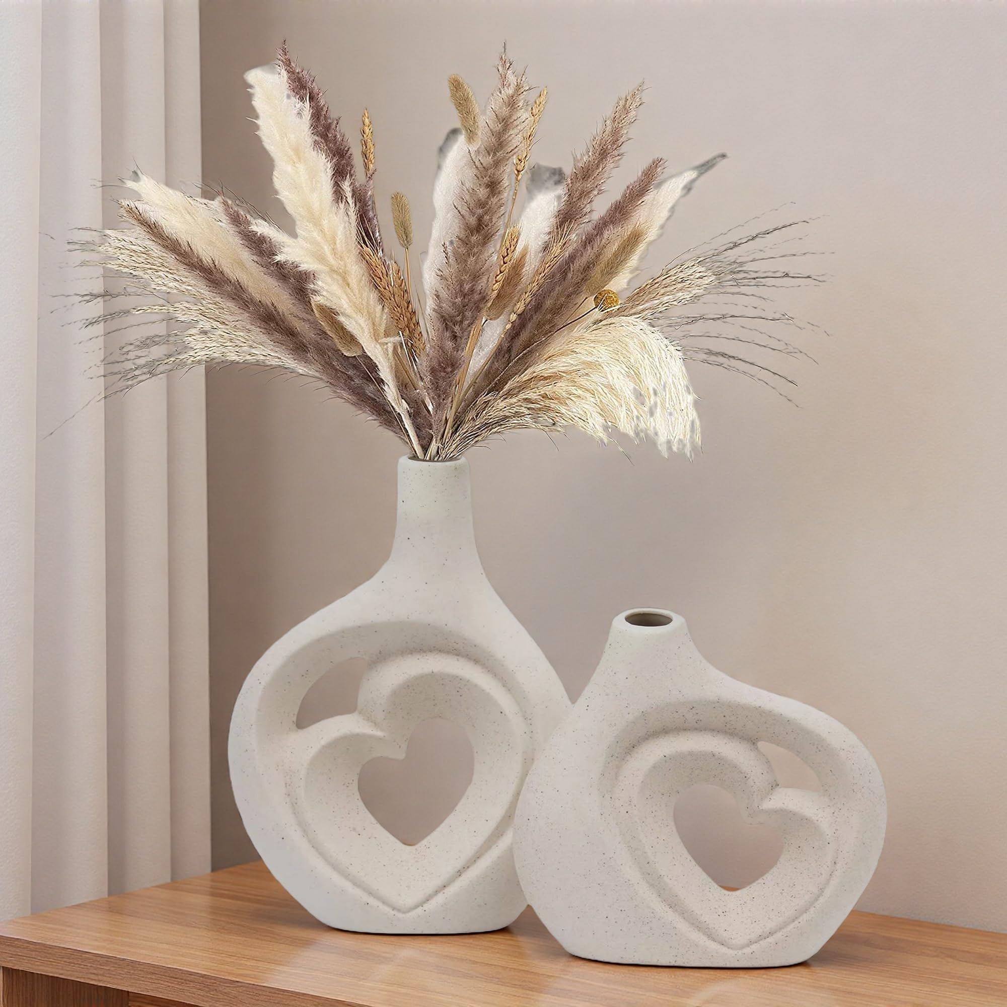 XL Black and White Vase Set of 2,Heart Shaped Ceramic Vases Home Decor,Minimalist Decorative Vases,Modern Home Decor for Wedding Dining Living Room Office Coffee Table Centerpiece