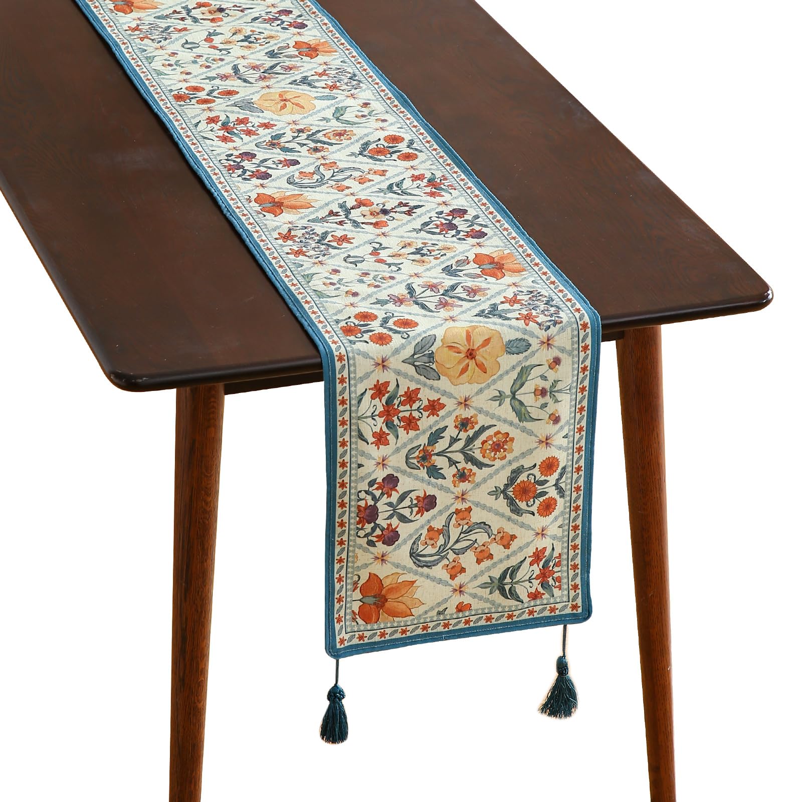 ISAENNE Designer French Country Linen Table Runner 71 Inches Long,Elegant Colorful Floral Pattern Table Runners for Dining Tables,Thanksgiving,Christmas,Kitchen Decor,12"*71"-Serenity F