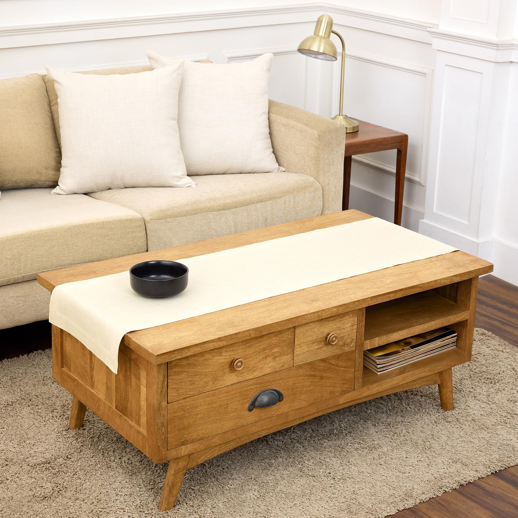 Solino Home Linen Natural Table Runner 72 Inches Long - 100% Pure Linen Dining Table Runner 14 x 72 Inch for Summer - Fete