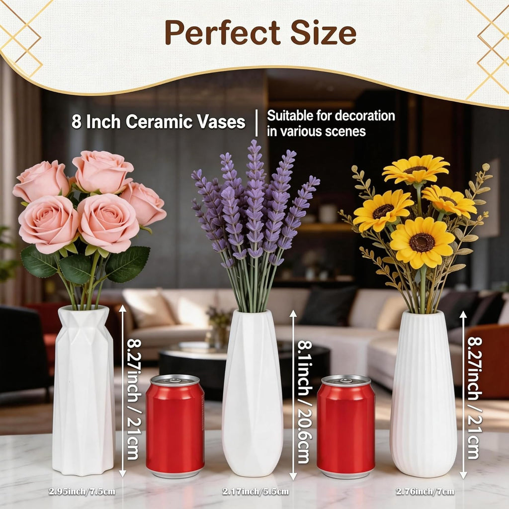 10-Pack 8 Inch Matte White Minimalist Ceramic Vases Bulk for Home Decor, Weddings, Pampas Grass and DIY Crafts