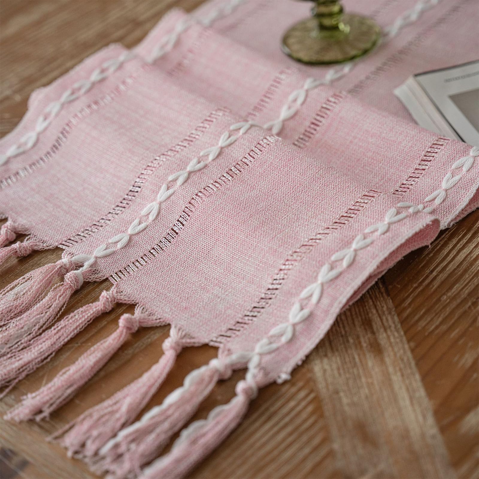 Niviy Boho Table Runner for Home Decor 144 Inches Long Farmhouse Macrame Table Runner Cotton Linen Woven Table Runners for Summer Dining Table Decoration, Beige & Brown