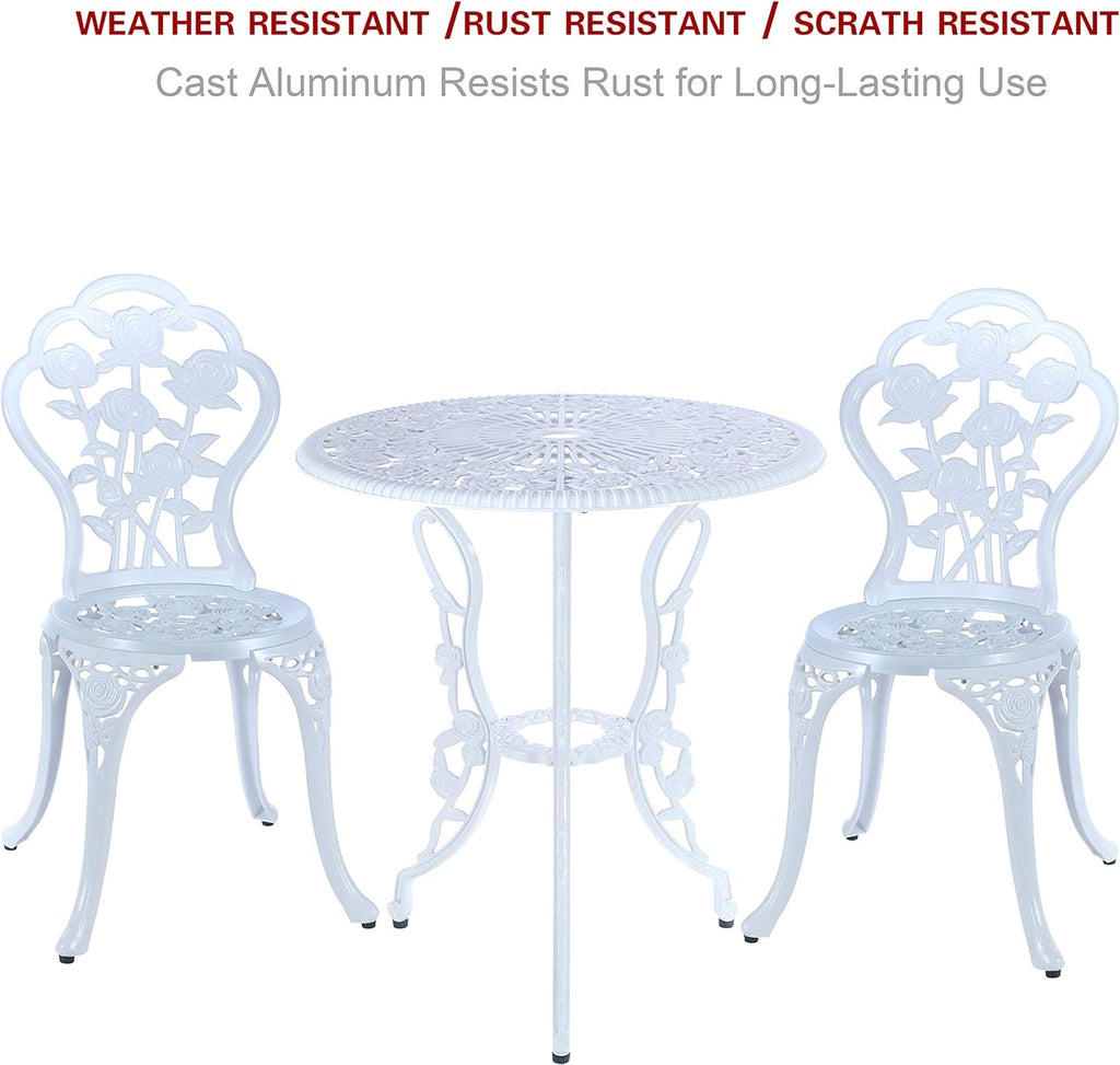 C/G 3-Piece Bistro Set - Outdoor Patio Table Set, Anti-Rust Cast Aluminum, White
