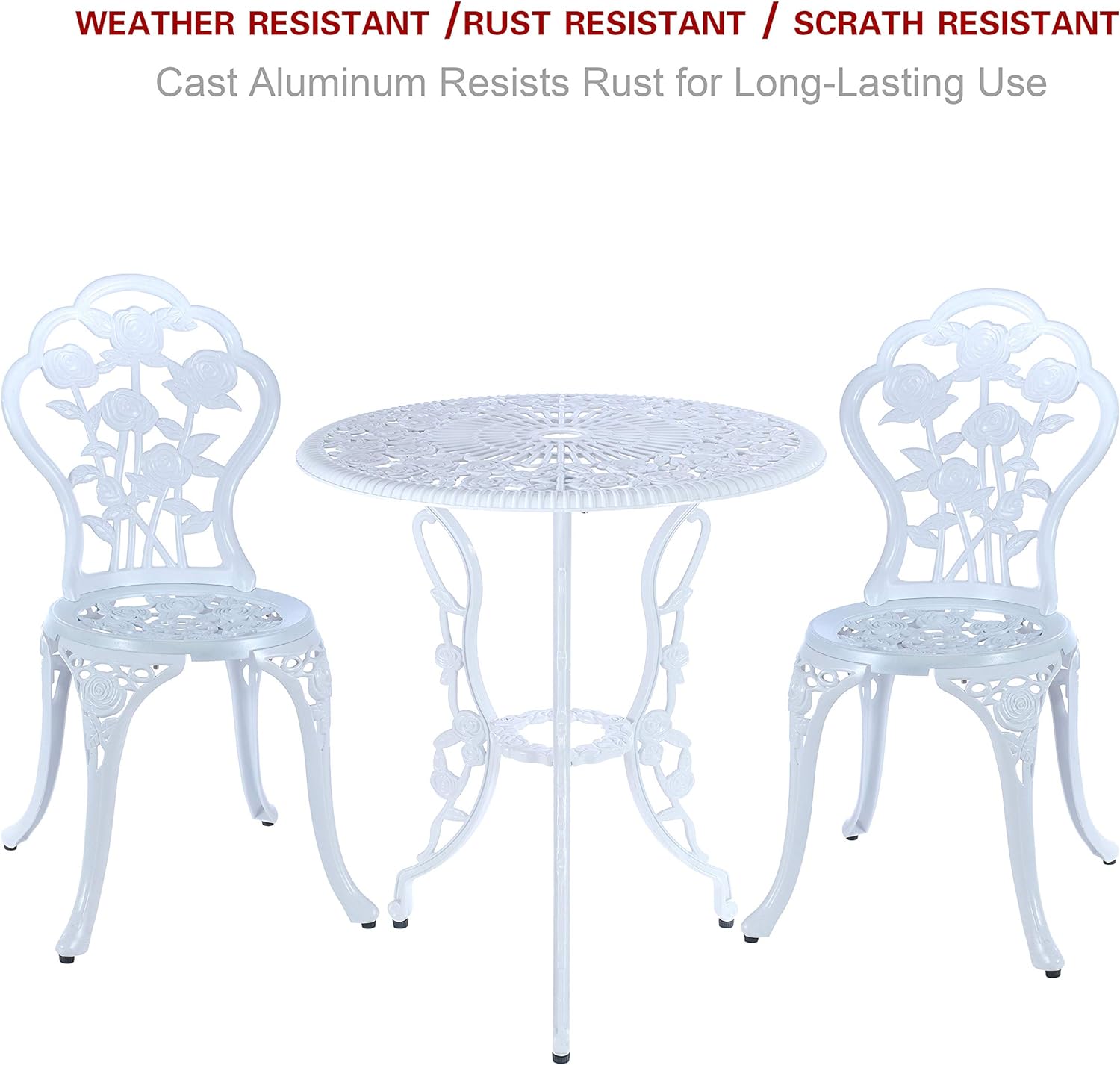 C/G 3-Piece Bistro Set - Outdoor Patio Table Set, Anti-Rust Cast Aluminum, White