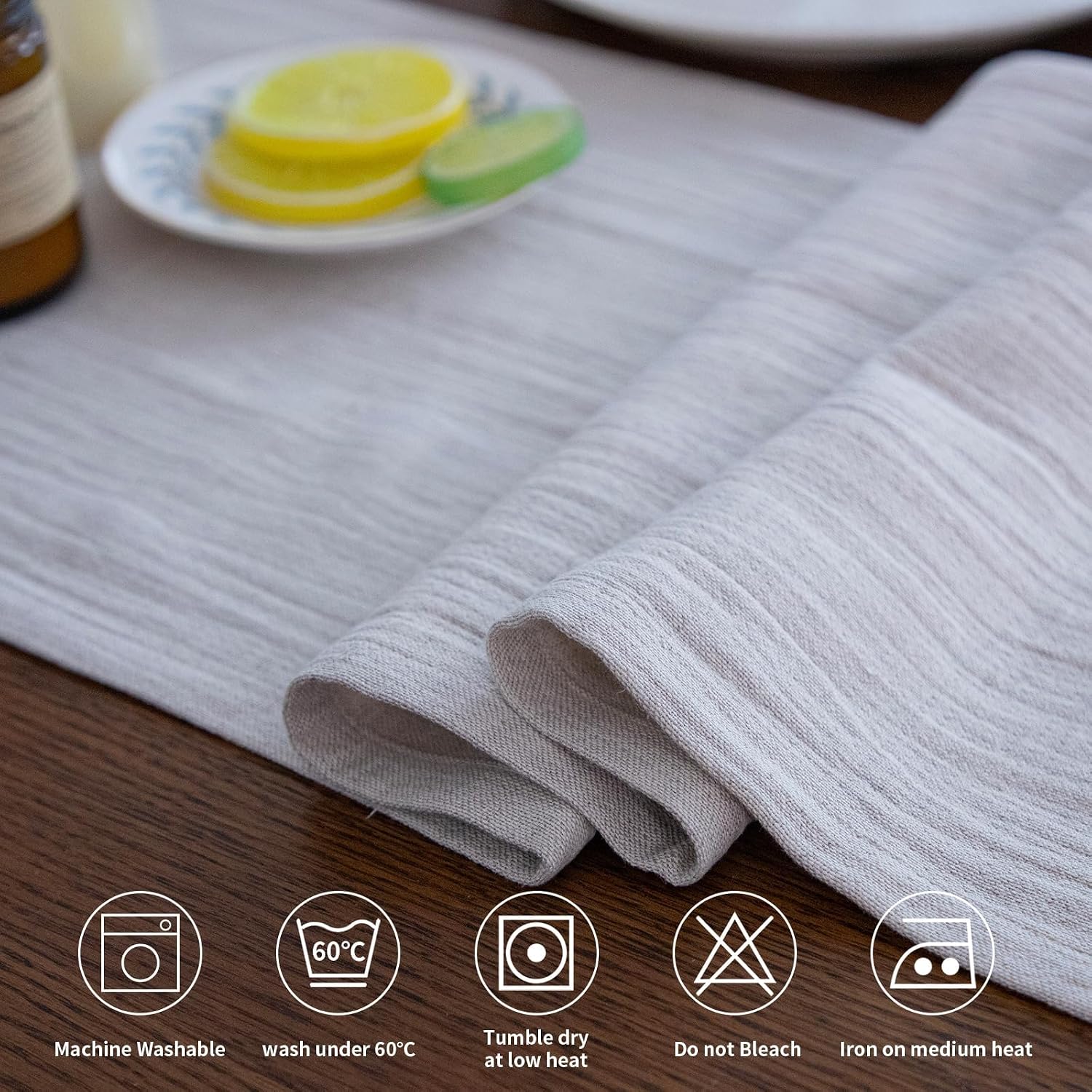 Simple&Opulence Linen Cotton Table Runner, Farmhouse Table Runner with Tassels for Bohemian Rustic Wedding, Bridal Shower, Dinner （14 x 120 Inch - Linen ）