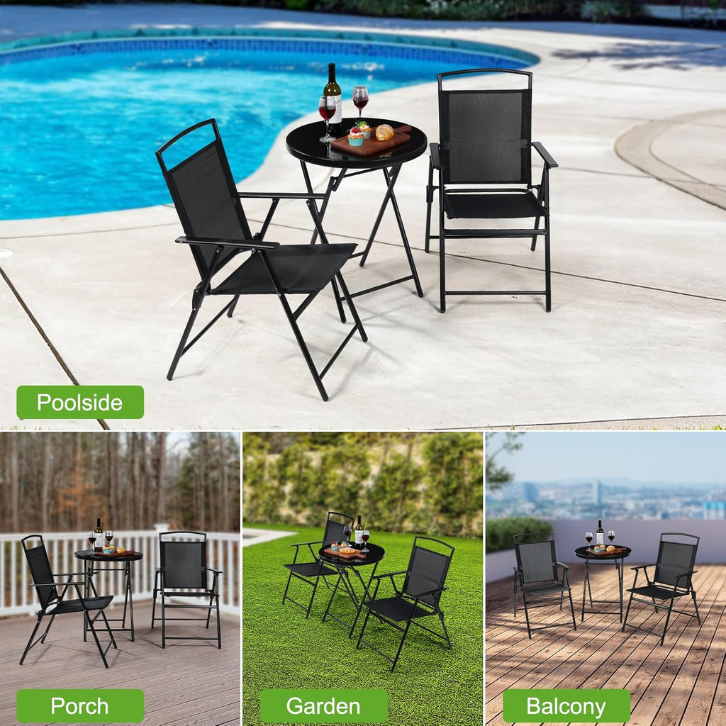 Backyard Expressions 3-Piece Folding Bistro Set – Outdoor Patio Furniture Set with 2 Mesh Chairs & Round Table – Weather-Resistant, Portable & Space-Saving Design for Balcony, Deck, Garden